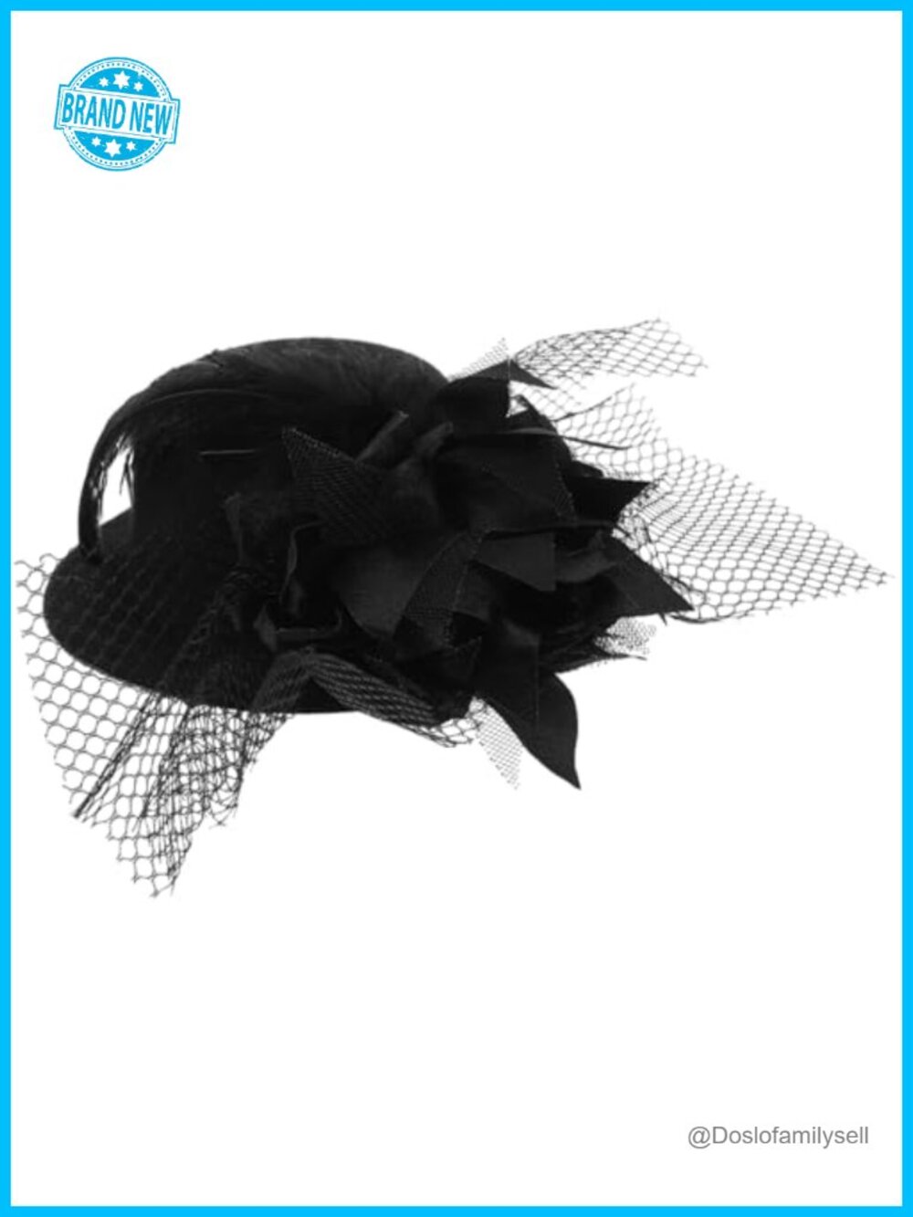 Black Mini Top Hat Fascinator Hair Clip Feather Flower Tea Party